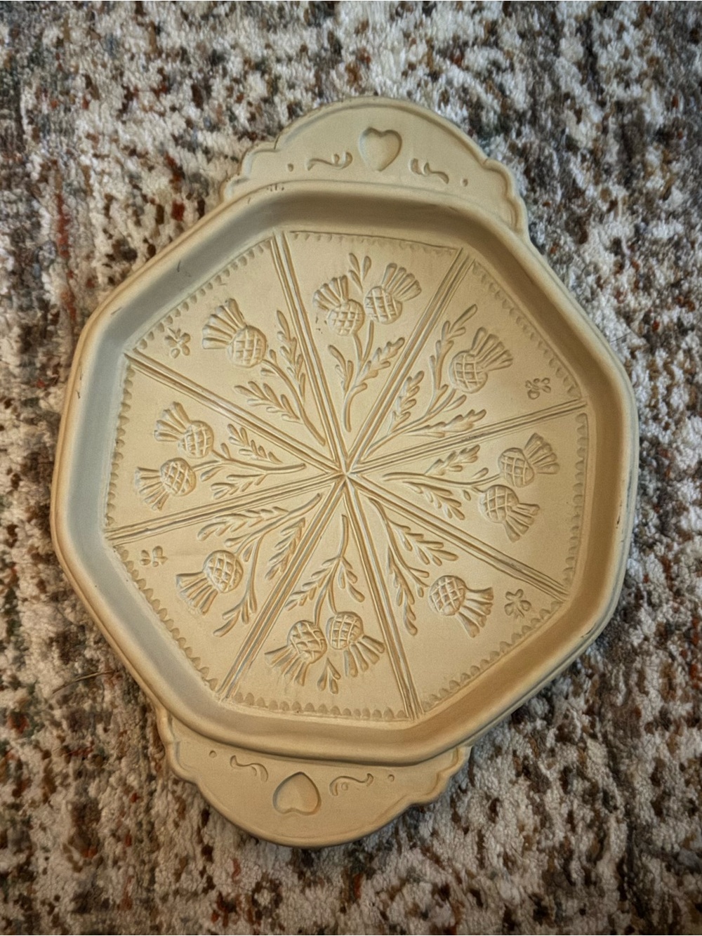 Brown Bag Decorative Cream Ceramic Cake Stand with Floral Embossed Design